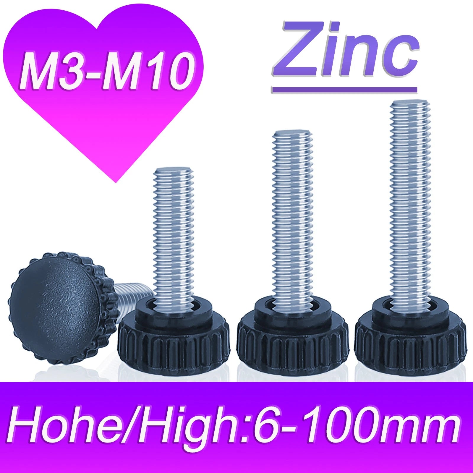 Zinc Thumb Screws with Plastic Handle — Adjustable Swivel Screws M3 to M10
