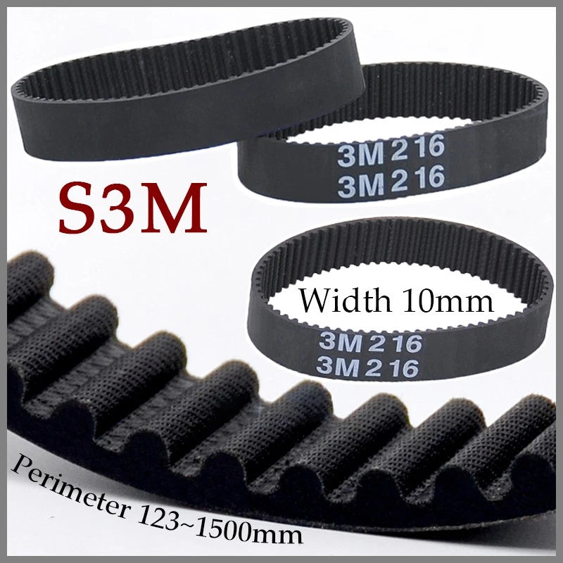 S3M Timing Belt — 3mm Pitch, 10mm Width, Closed Loop, Black Rubber (123mm–1500mm)
