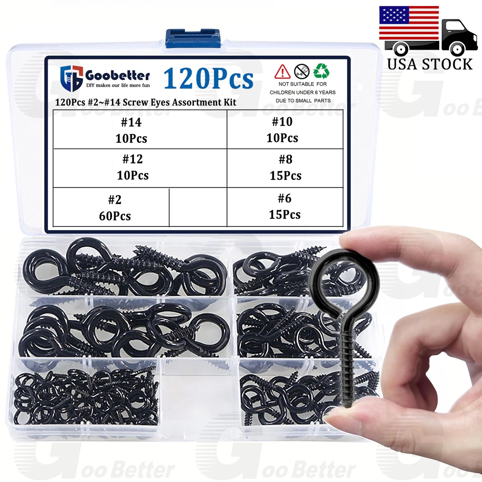120pcs Screw Eyes Assortment Kit Eyelet Screws Metal Tapping Screws Hooks Ring
