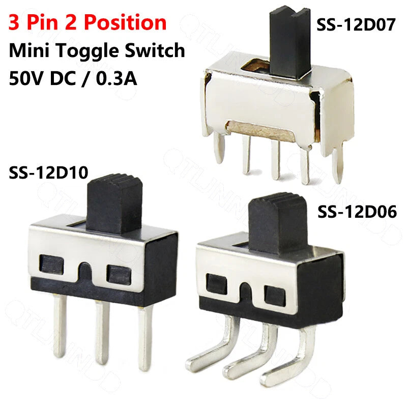 SS-12 Mini Slide Toggle Switch SPDT 3-Pin 2-Position SMD 50VDC 0.3A (SS-12D06 / SS-12D07 / SS-12D10)