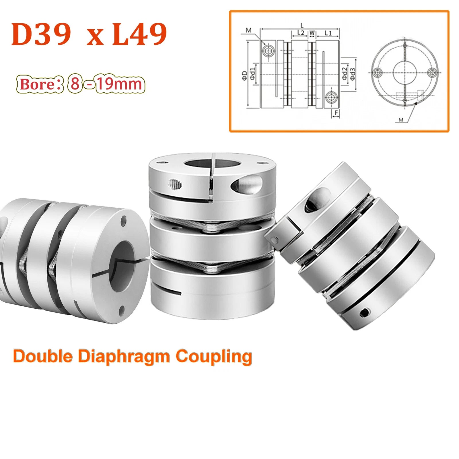 Servomotor Flexible Shaft Couplings Precision D39 Double Diaphragm CNC Coupler
