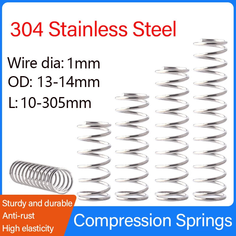 Compression Springs Wire Dia 1mm OD13-14mm L 10-305mm 304 Stainless Steel Spring