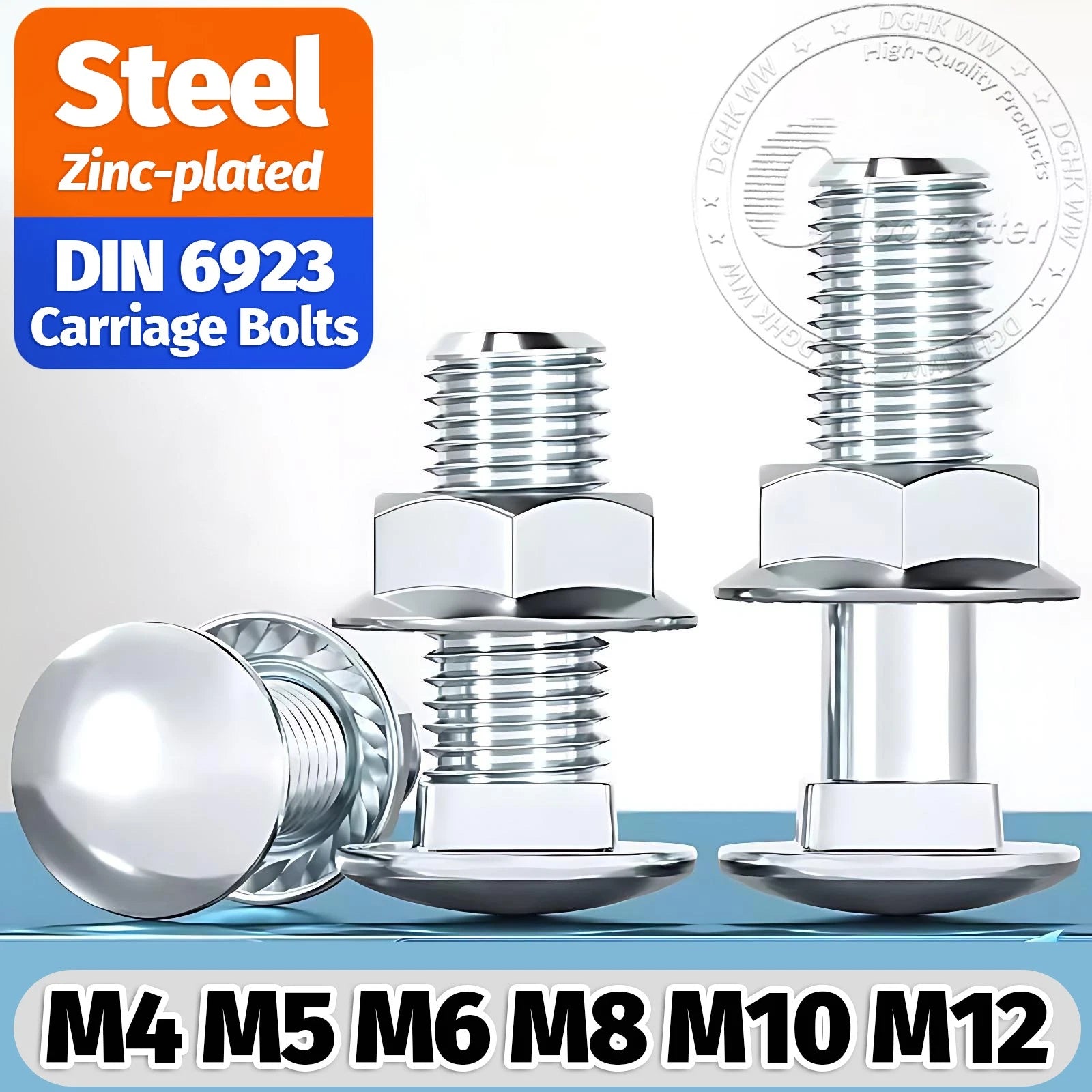 M4–M12 Cup Square Carriage Bolts with Hex Full Nuts | Zinc Plated | Sets of 2–50