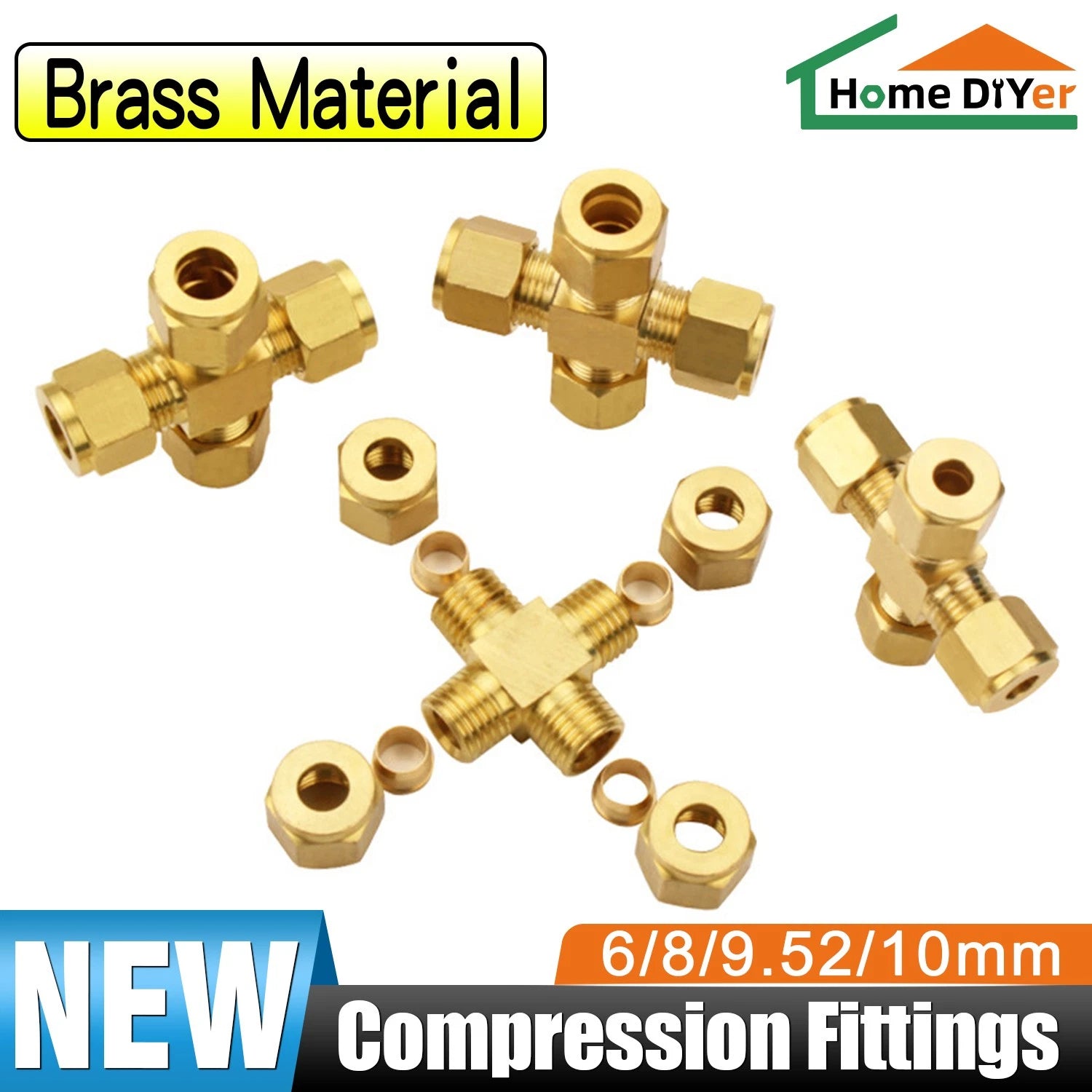 Brass Compression Fittings Equal 4-Way Cross Coupling Connector for Copper Tube