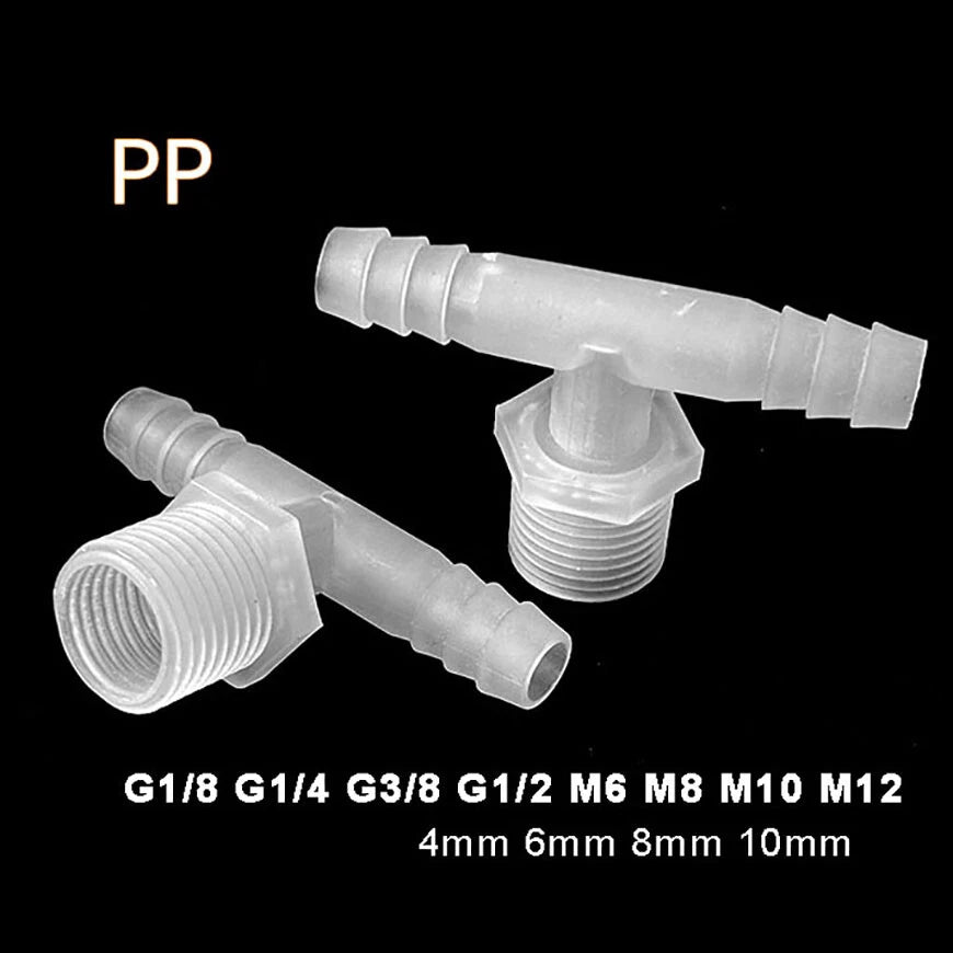 Plastic T Joiner Barbed X Male Thread Hose Connector Pipe Fittings Air Water