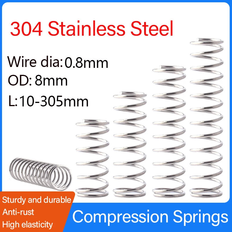 Compression Springs Wire Dia 0.8mm OD 8mm 304 Stainless Steel Vibration Damping