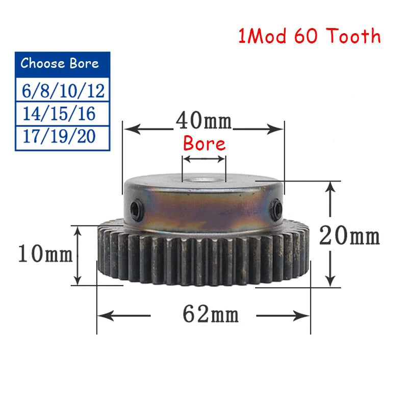 1pcs 1Mod 60 Tooth Spur Gear 62mm Outer Diam Drive Gear Motor Gears-Choose Bore
