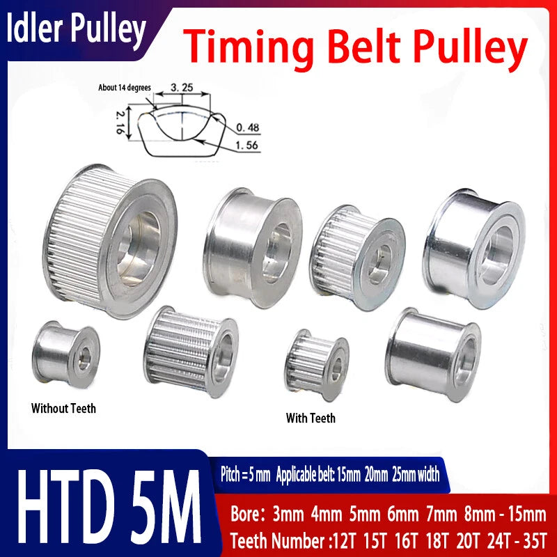 HTD 5M 3mm - 15mm Bore Timing Belt Idler Pulley 12T - 35T Tooth & Toothless