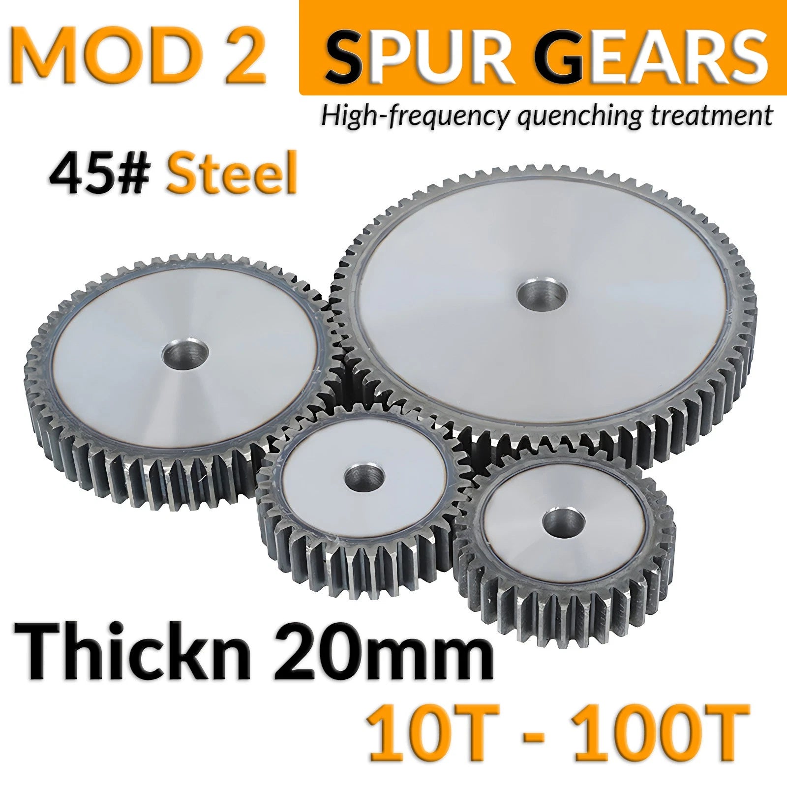 Mod 2 45# Steel Spur Gears Pinion Gear Thickn 20mm 10T - 100T Transmission Gear