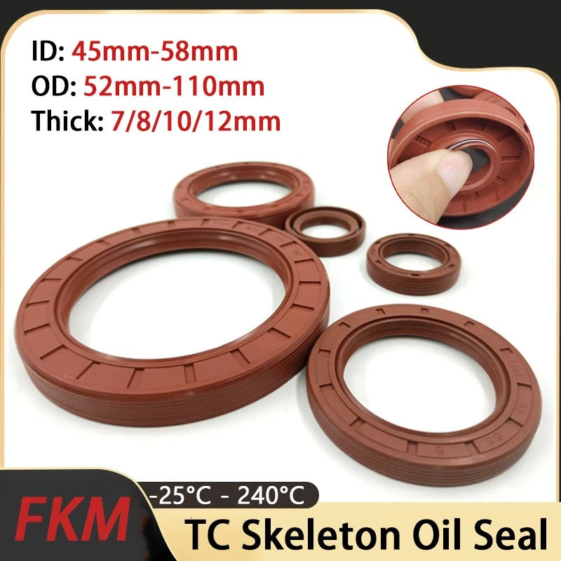 TC Oil Seal FKM Double Lip Rotary Shaft Seal — ID 45mm to 58mm