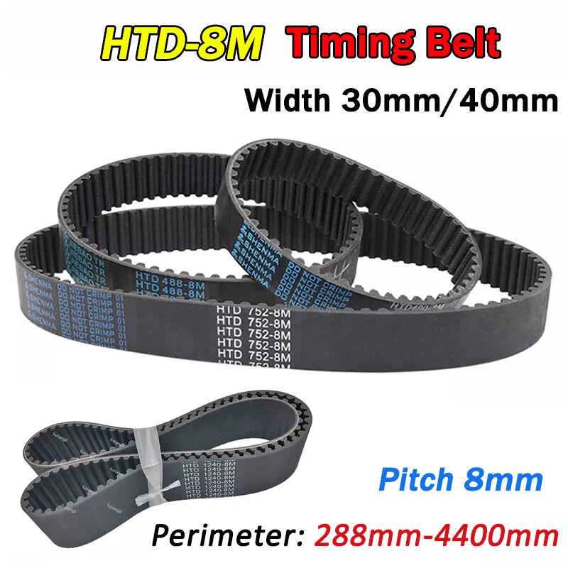 HTD 8M Rubber Timing Belt Closed Loop — 30mm & 40mm Width, 288–4400mm Perimeter