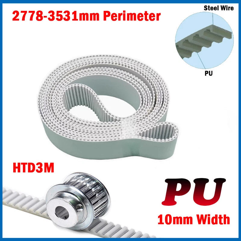 HTD 3M Closed PU Timing Belt – 10mm Wide, Steel Wire Core, 2778–3531mm Perimeter