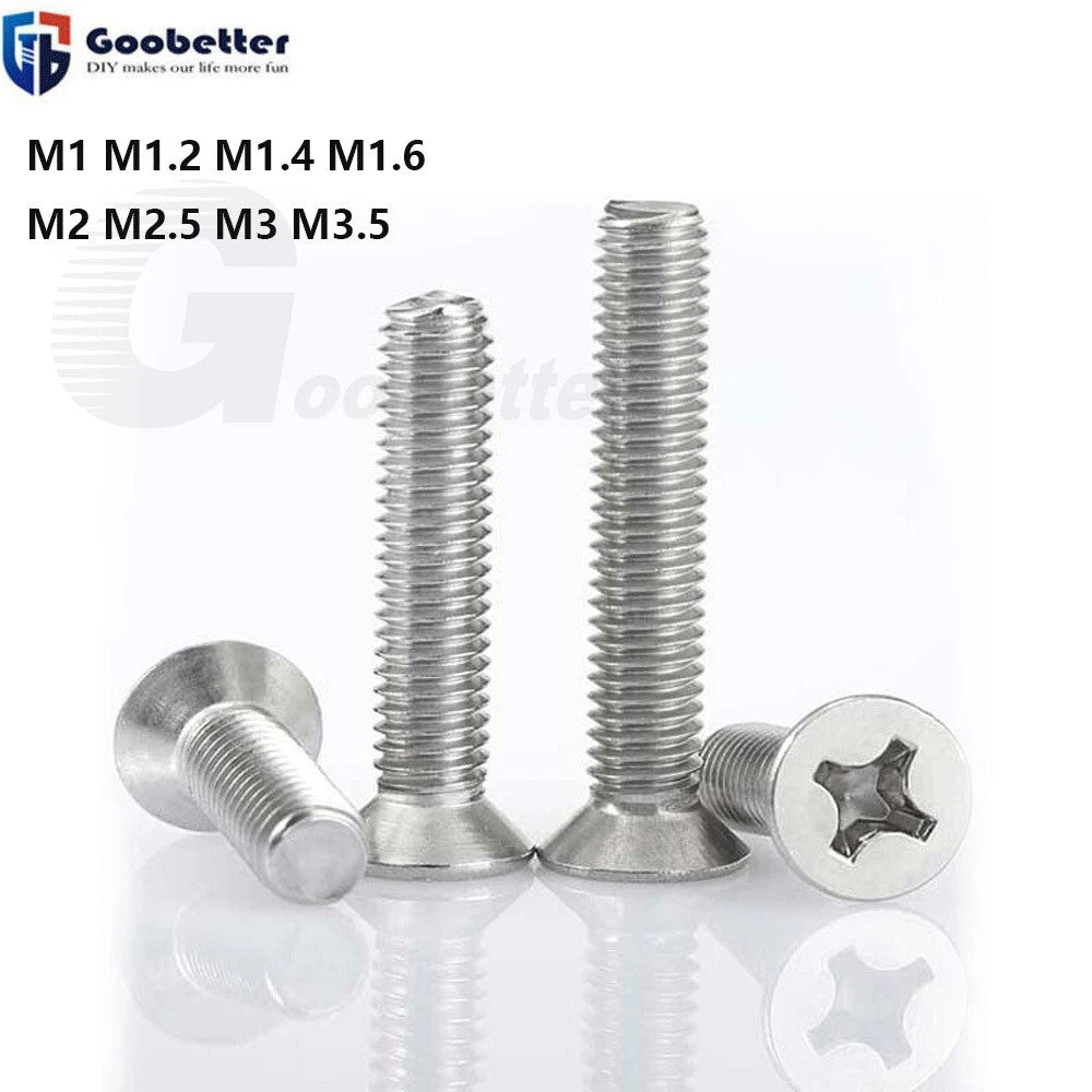 M1–M3.5 Phillips Countersunk Machine Screws – 304 Stainless Steel, Fully Threaded (3–120mm Overall Length) - HomeDIYer