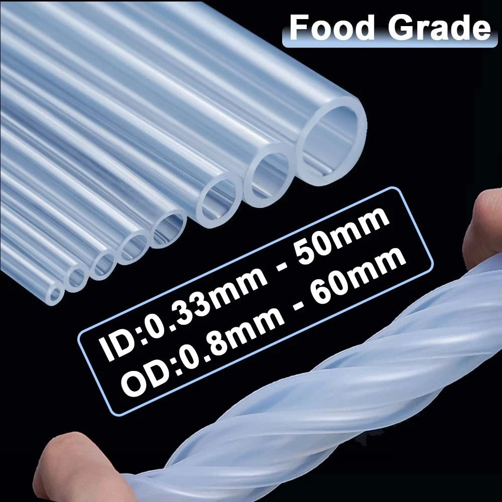 Food Grade Clear Silicone Tubing — Flexible Rubber Hose Pipe ID 0.33mm–50mm