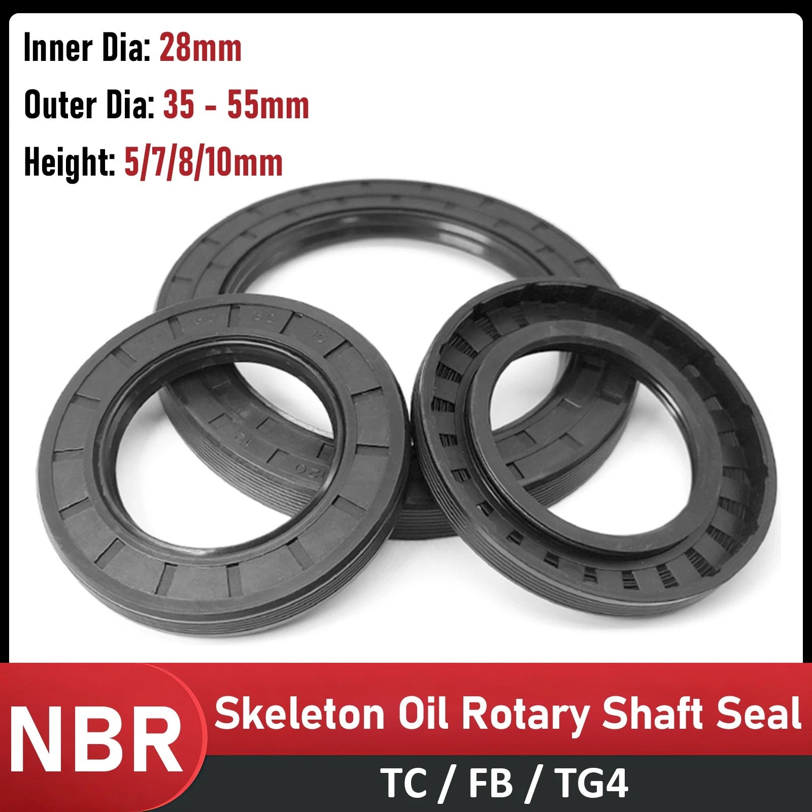 TC FB Skeleton Oil Seal Nitrile Rotary Shaft Seal Double Lipped NBR 70 ID-28mm