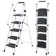 ladder, folding ladder stool, with anti slip wide pedals, steel ladder, with safety anti slip handle, lightweight 300 pound portable steel ladder stool in White 5 steps