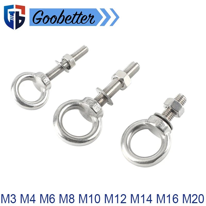 Stainless Steel Eye Bolts with Nuts & Washers — A2 304 Longshank Metric M3–M20 - HomeDIYer
