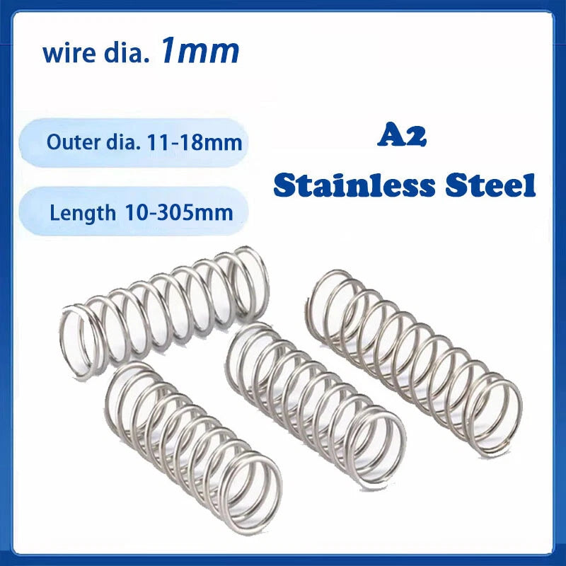 1mm Wire Dia Compression Spring 11-18mm Dia 10-305mm Length A2 Stainless Steel