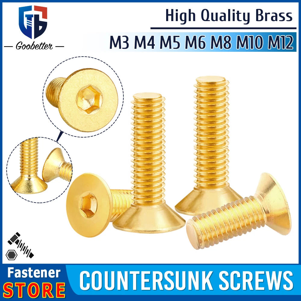 Solid Brass Hex Socket Countersunk Machine Screws – M3 to M12, Allen Drive, Flat Head (8–50mm)