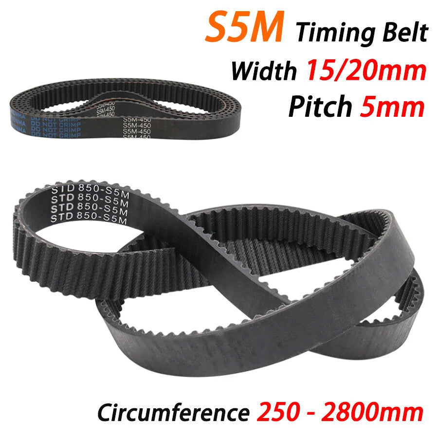 S5M Rubber Timing Belt Closed Loop — 15mm & 20mm Width, 250–2800mm Loop, for CNC & 3D Printer Pulleys