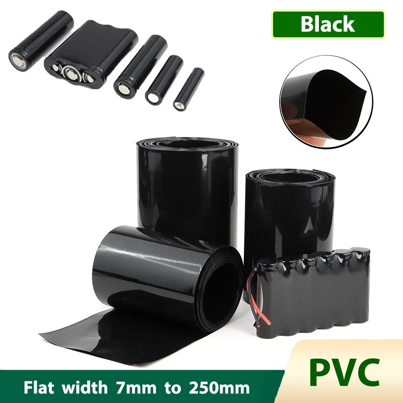 PVC Heat Shrink Tubing Black Wrap Sleeve — 7mm to 285mm, Battery & Wire Insulation