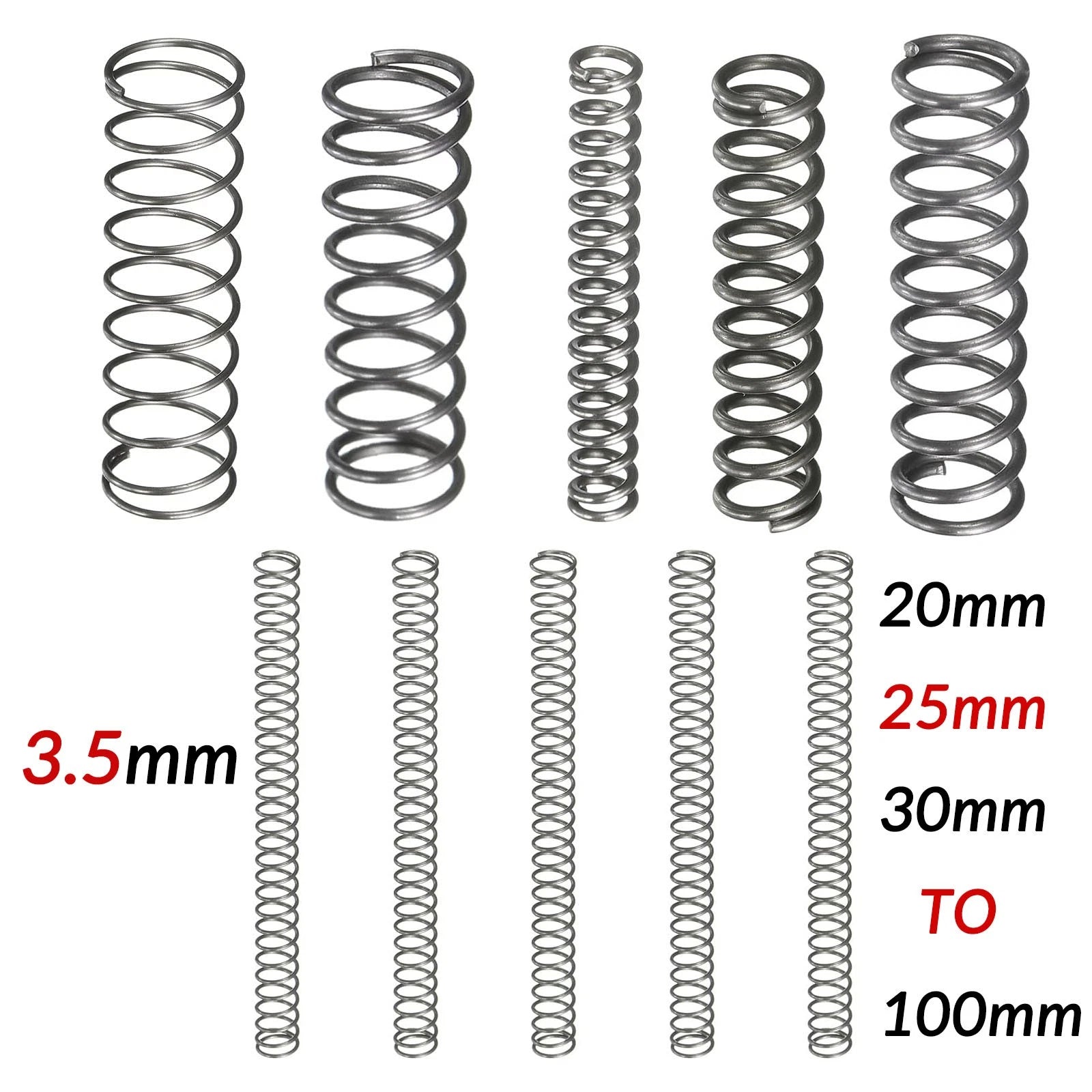 5pcs Wire Dia. 3.5 mm OD 19mm-50mm Small Springs Compression Spring Steel
