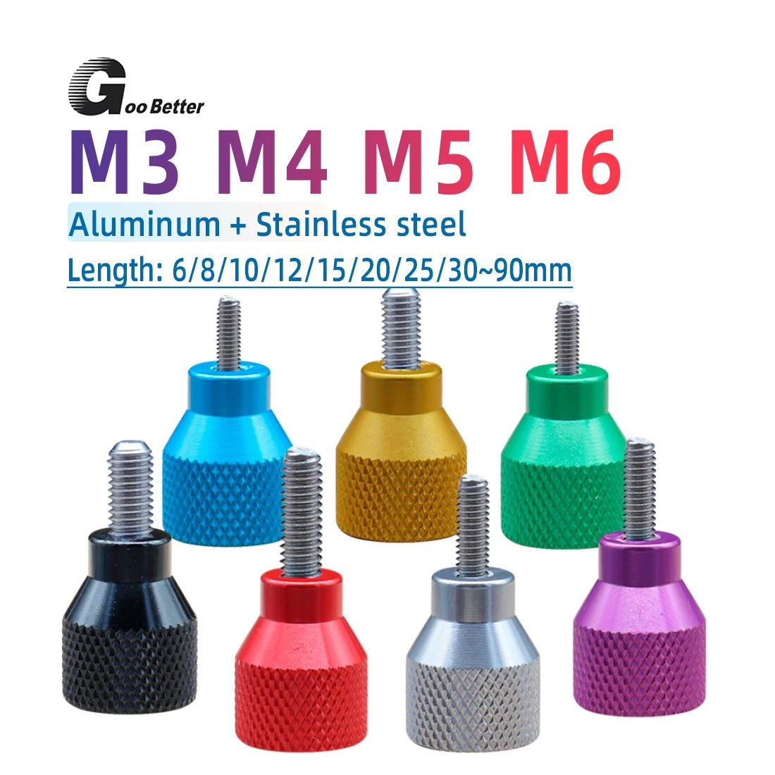 Knurled Thumb Screws Aluminum+Stainless Hand Grip Knob Bolts High Type M3/4/5/6