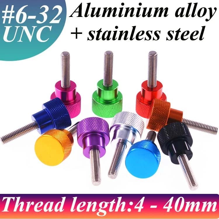 #6-32 UNC Knurled Thumb Screws — Stepped Hand Grip, 10 Colors, 4–40mm