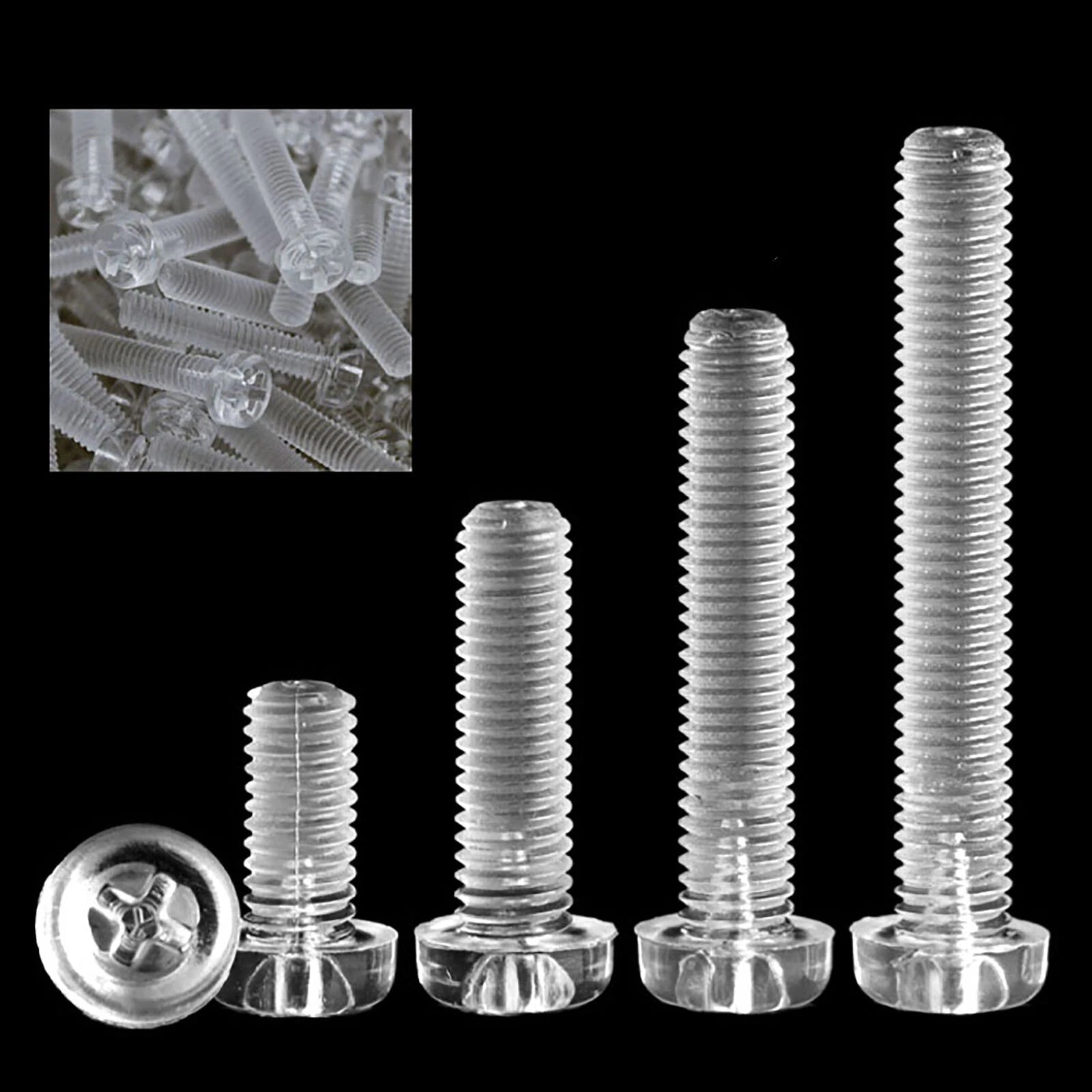 Clear PC M3M4M5M6 Round / Pan Head Machine Screws Phillips Drive Bolt or Hex Nut