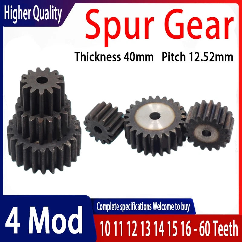 4 Mod Spur Gear 10 to 60T Flat Gear Motor Transmission Gear 45# Steel Thick 40mm