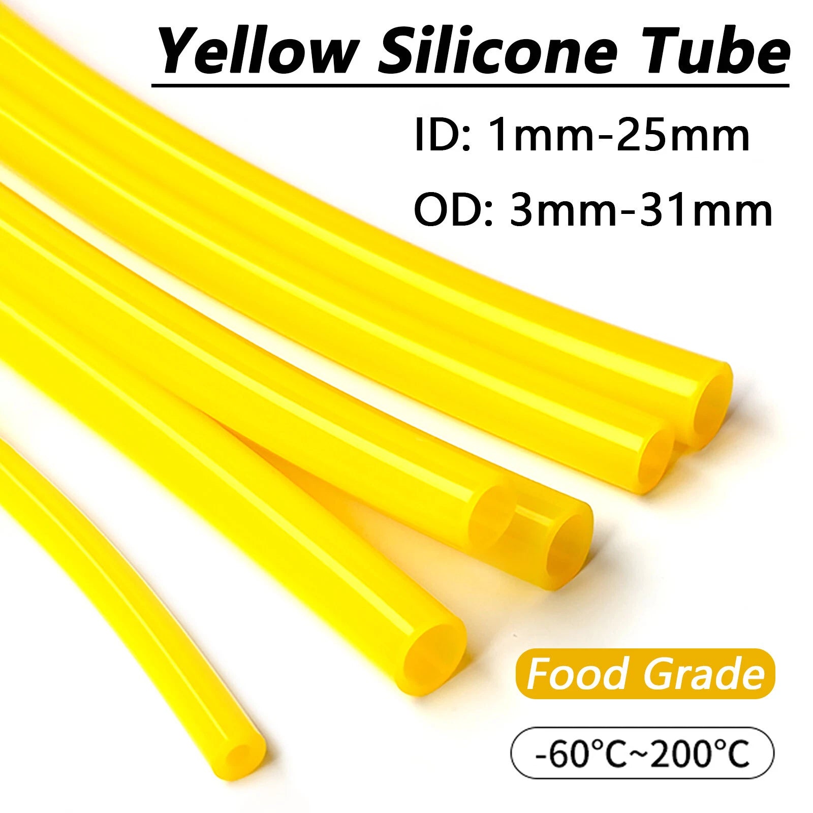 Yellow Silicone Tube Hose Pipe Food Grade Soft Rubber Flexible Tubing 1mm-31mm