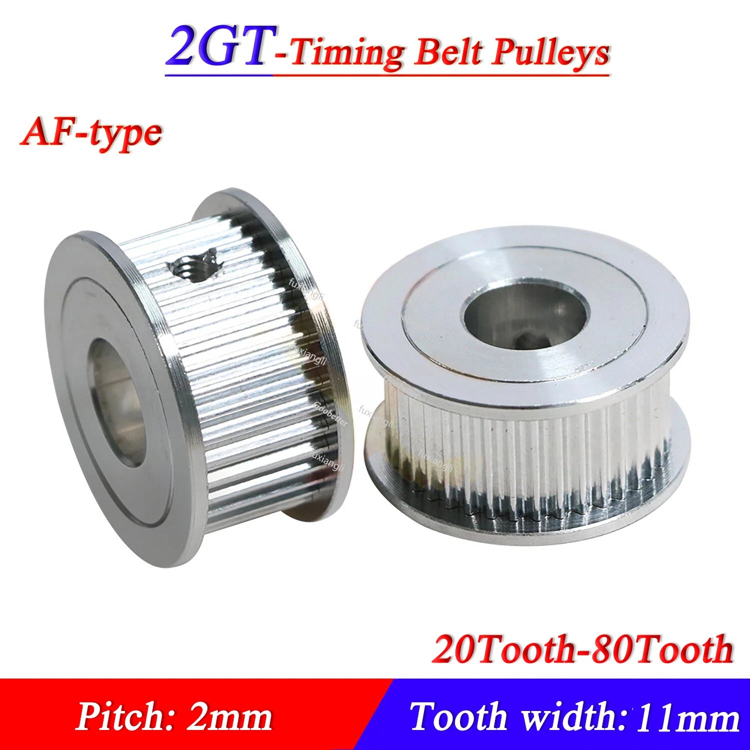 2GT 20-80T Timing Pulley Pitch 2mm Without Step AF-type Width 10mm For 3D Printe