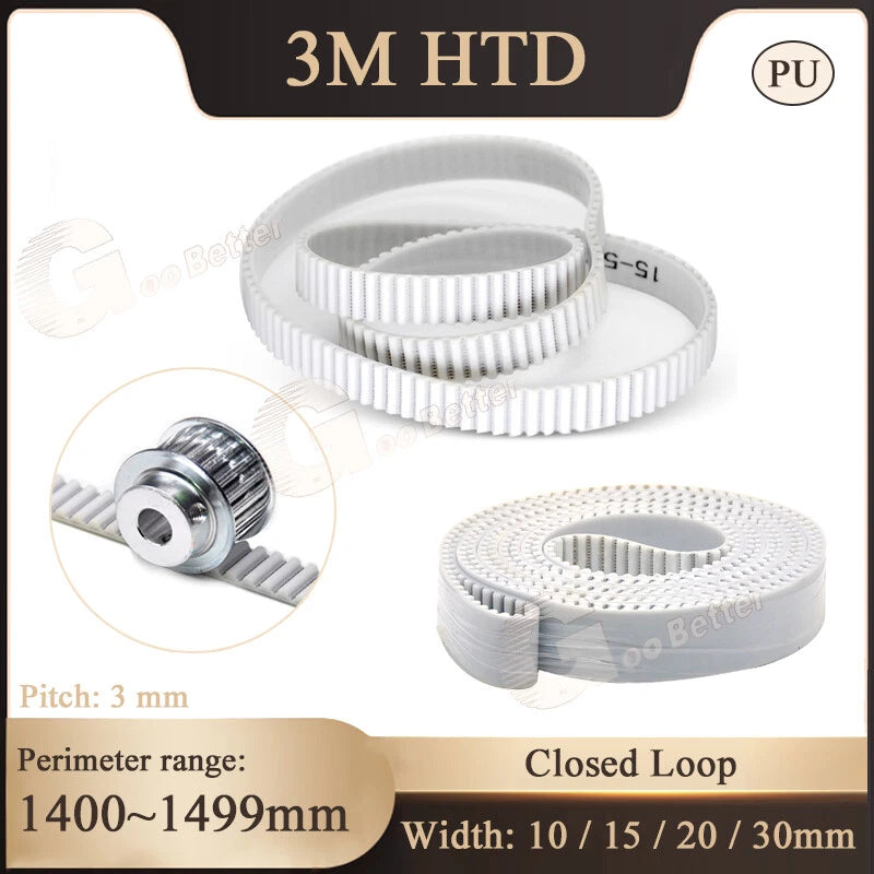 3M HTD Timing Belt Closed Loop — PU Synchronous Drive Belt for CNC, 3D Printer & Pulley Systems