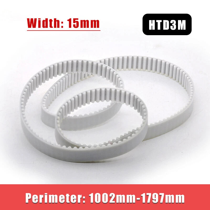 HTD3M Timing Belt 15mm Width PU Steel Wire Reinforced — Perimeter 1002–1797mm