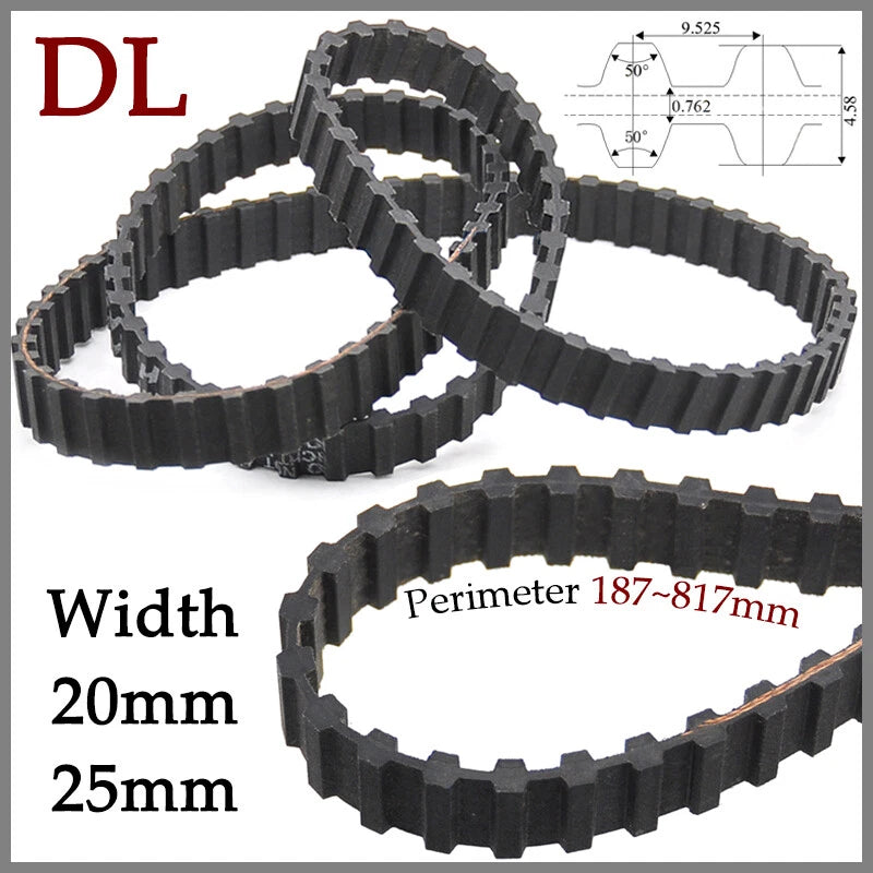 Double Sided Toothed Timing Belt – DL Series, Black Closed Loop, 20mm & 25mm Width
