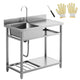 39 Inch Freestanding Outdoor Utility Sink | T304 Stainless Steel | Hot & Cold Water | Storage Shelf | Garage, Laundry, Garden