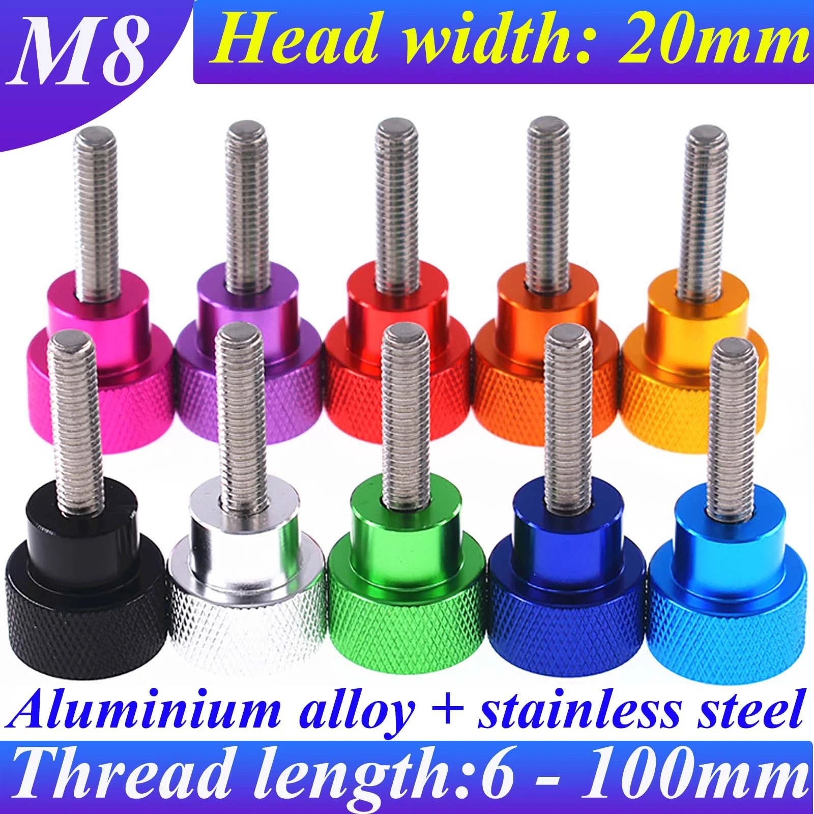 Knurled Thumb Screws With Step Hand Grip Knob Round Bolts M8 Head Width: 20mm