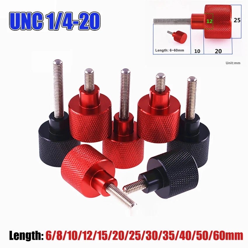 1/4 - 20 Knurled Thumb Screws — Aluminum & Stainless Steel | Black & Red | 6–60mm - HomeDIYer