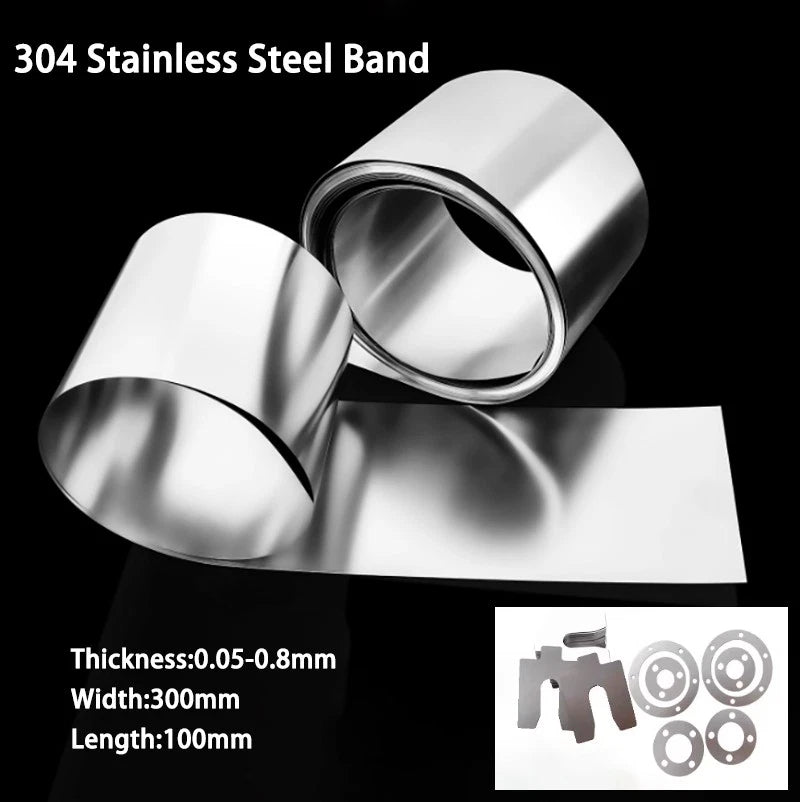 304 Stainless Steel Band Metal Foil Flake Thin Steel Plate Thickness 0.015mm-1mm