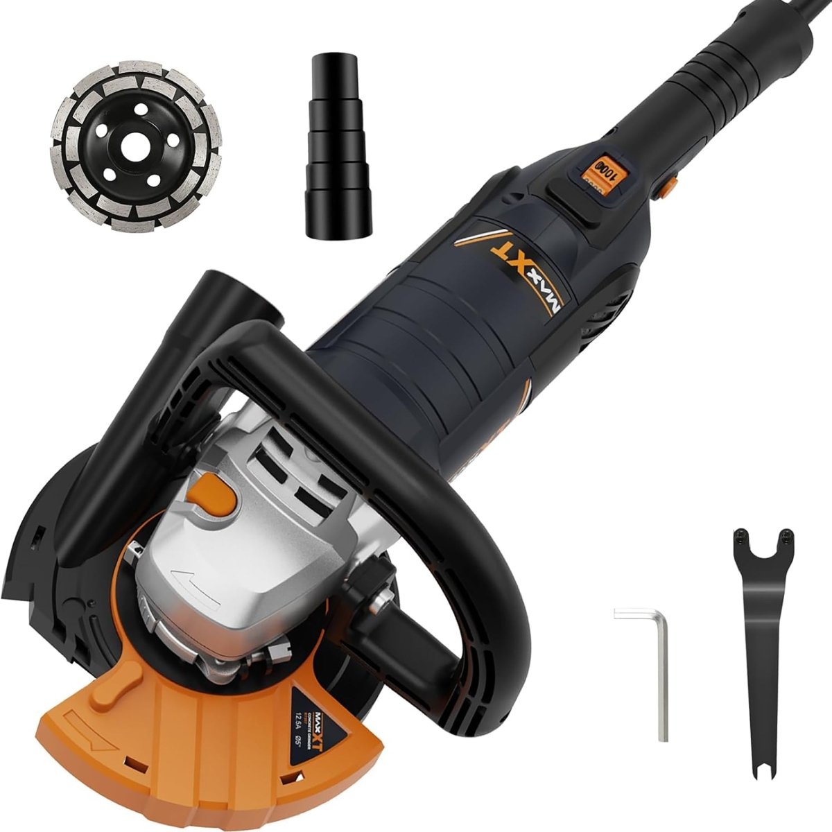 5 Inch Concrete Surfacing Grinder, 1500W 14A Motor, 7 Adjustable Speed Angle Grinder Kit with Diamond Disc, Removable Guard, Concrete Sander for Polishing and Grinder Stone Cement Marble Granite - HomeDIYer