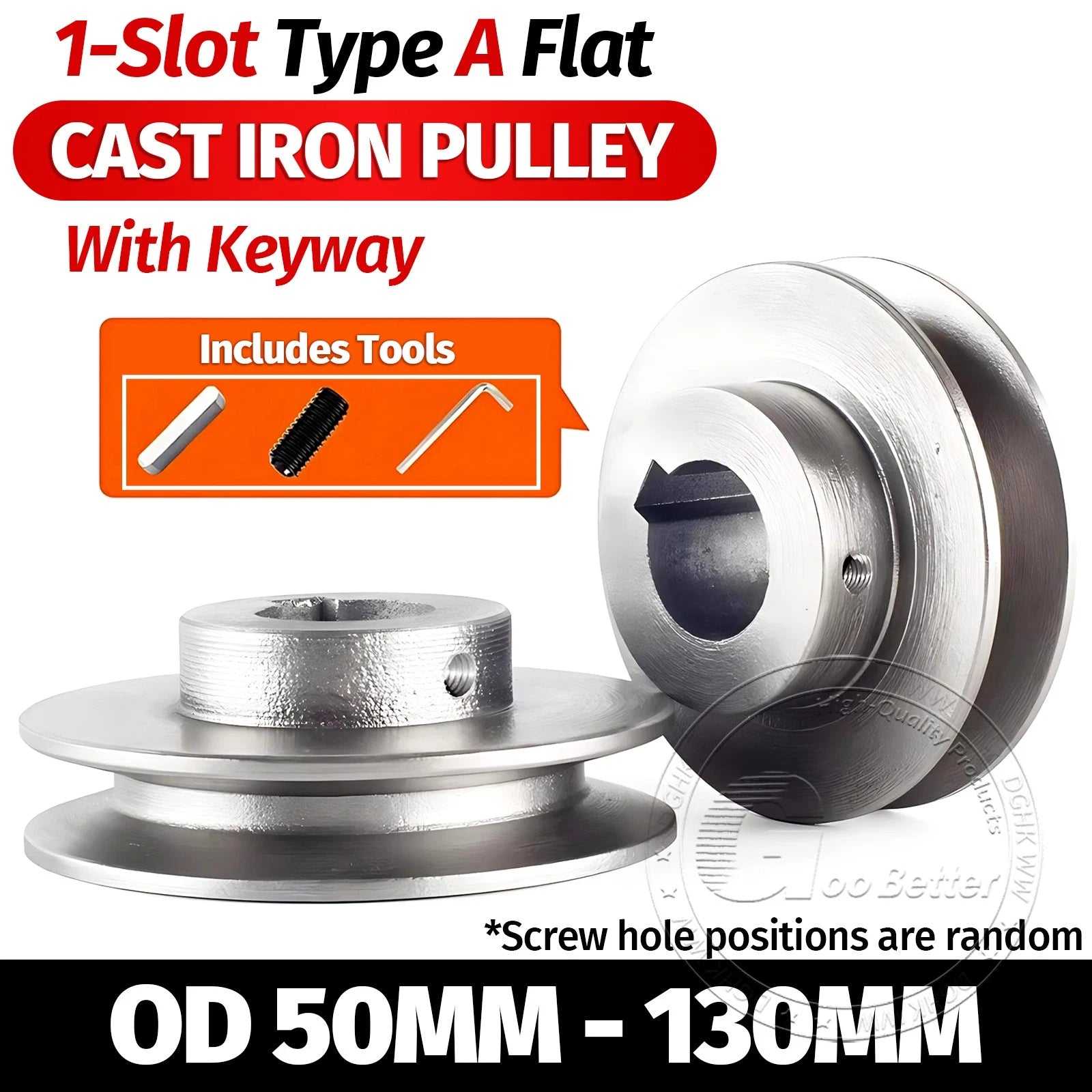 Cast Iron Drive Pulley Single Groove 1A Flat For A/V Belt Pulley OD 50mm-130mm