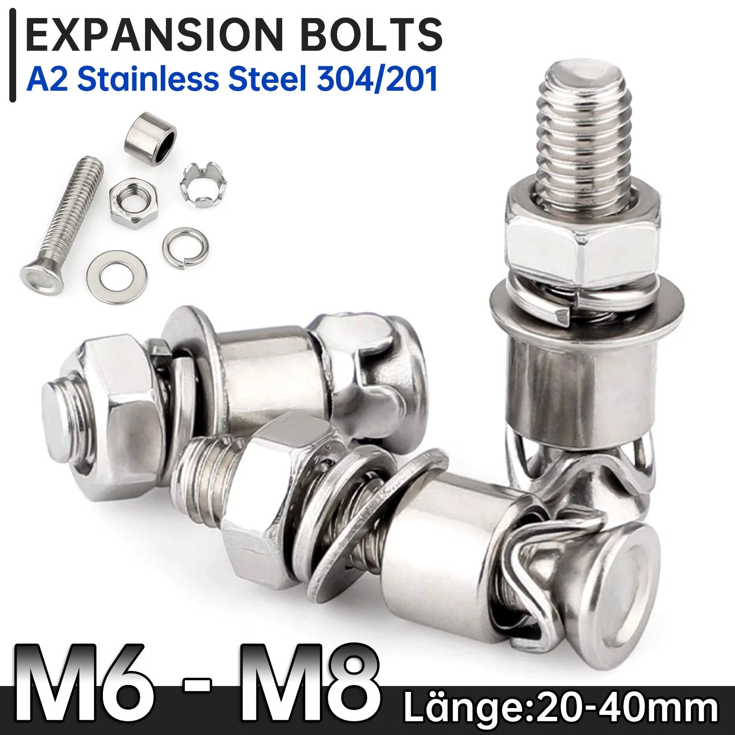 Stainless Steel Expansion Bolts for Marble & Stone — M6 M8 Heavy Duty Anchor Bolts