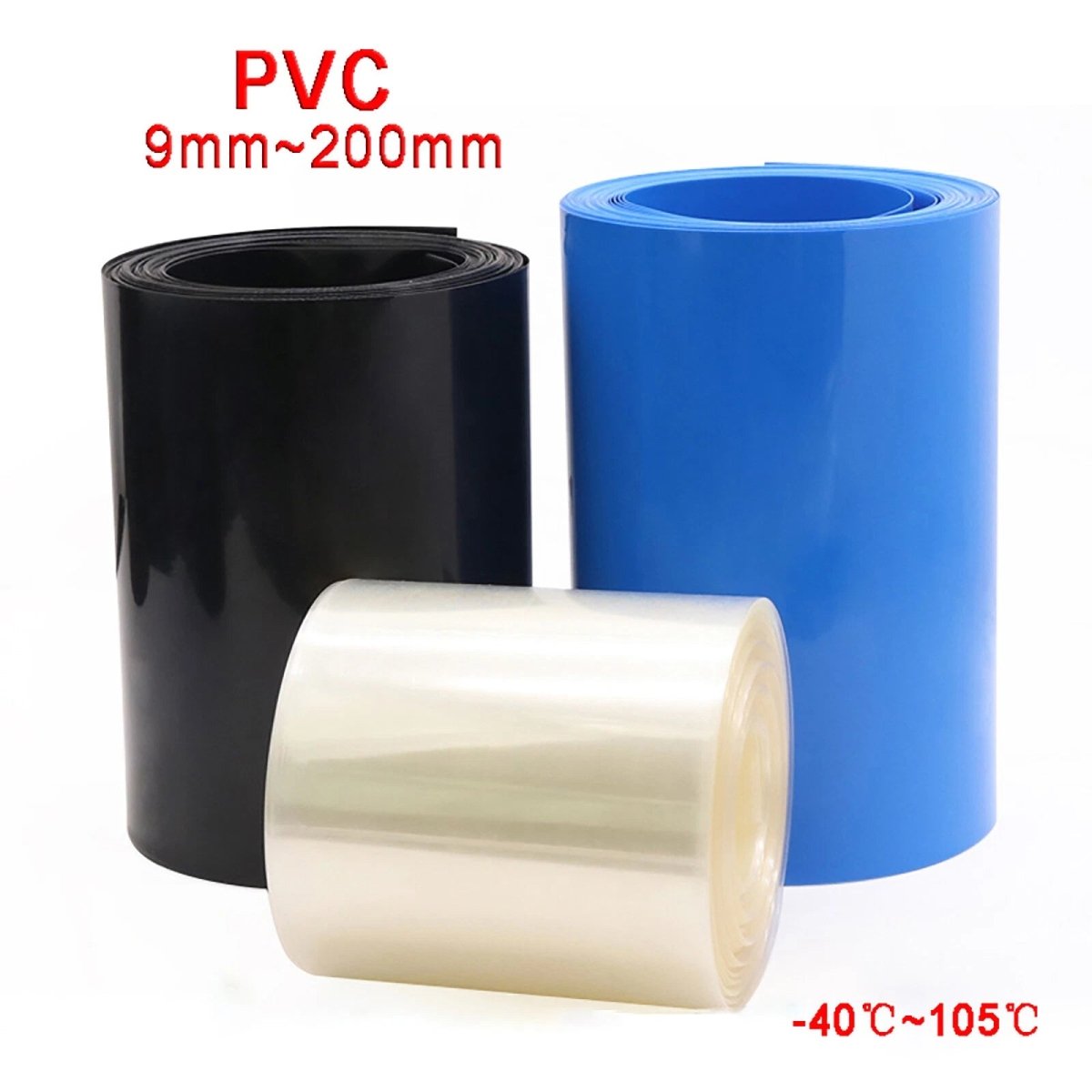 PVC Heat Shrink Tubing for RC Battery Packs — 9mm to 200mm Flat Width, Black Blue Clear - HomeDIYer