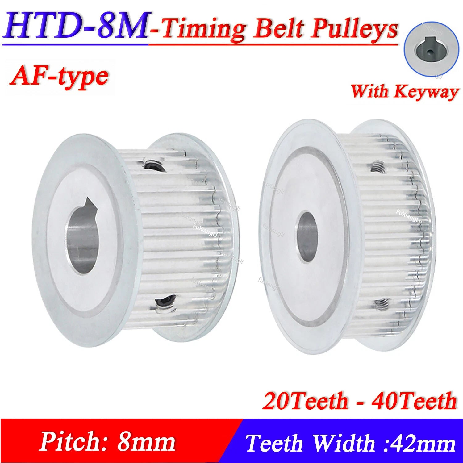 HTD-8M 20T-40T Timing Belt Pulley Pitch 8mm Without Step With Keyway Width 42mm