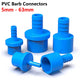 5mm to 63mm Hose Nozzle PVC Plastic Pipe Fittings Barb Connectors Sleeve Blue