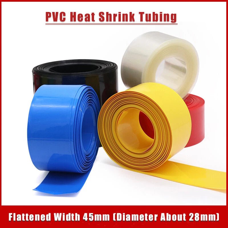 45mm PVC Heat Shrink Tubing Battery Sleeve Wrap — 7 Colors, 1–50 Meter - HomeDIYer