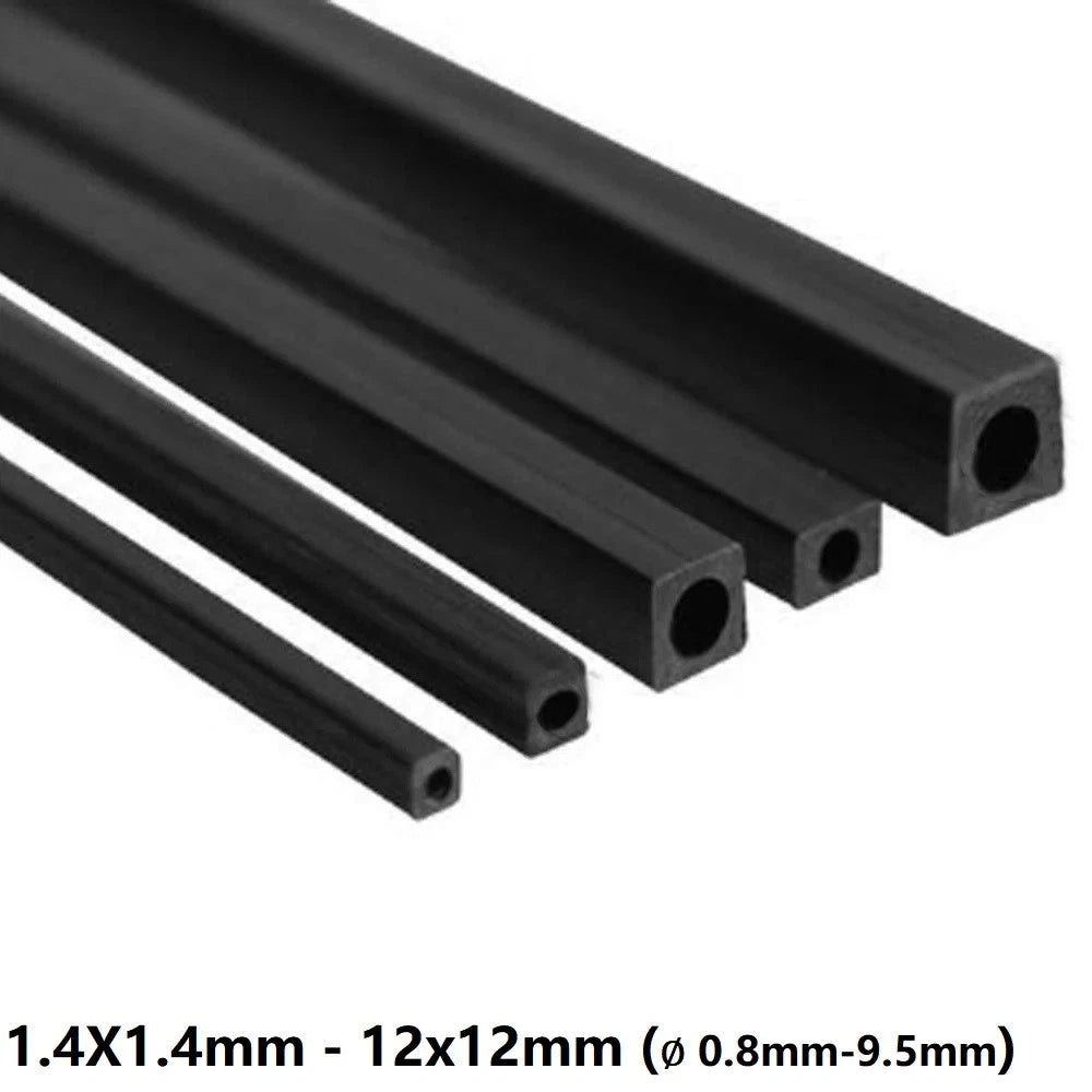 Carbon Fiber Square Tube with Round Bore – 500mm Hollow Structural Tube
