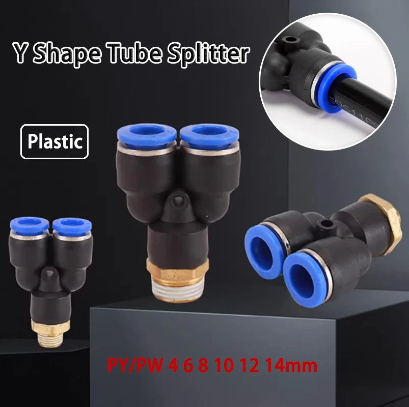 Plastic Pneumatic Hose Splitter Connector — Y-Shape PY & Equal Tee PW Fittings