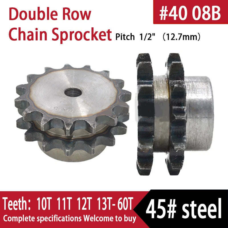 #40 Chain Sprocket 10T-60T Pitch 12.7mm Double Row Tooth for #40 Roller Chain
