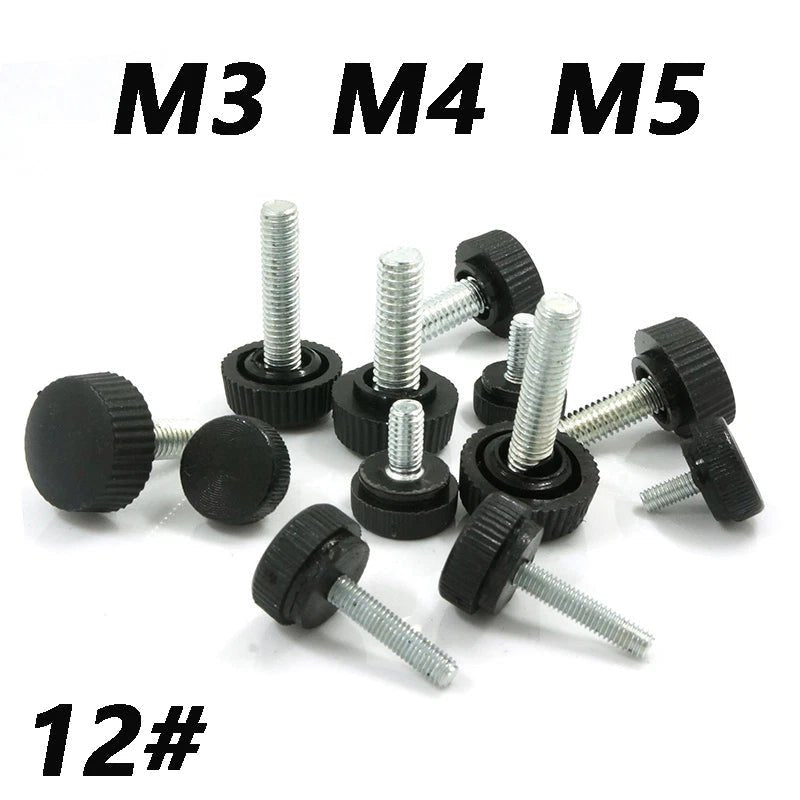 Plastic Round 12 Knurled Thumb Screws – Black, M3 M4 M5 M6, Zinc‑Plated Steel (Hand Knob Bolts) - HomeDIYer